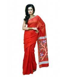 Gorgeous Red Colour Bengal Tant Cotton Saree DSCA0061